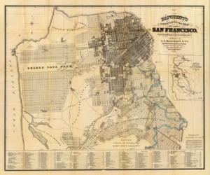Screen shot of a map of San Francisco.  This shows San Francisco as it was prior to the 1906 earthquake.  This was the San Francisco that Bill's grandmother was born in.