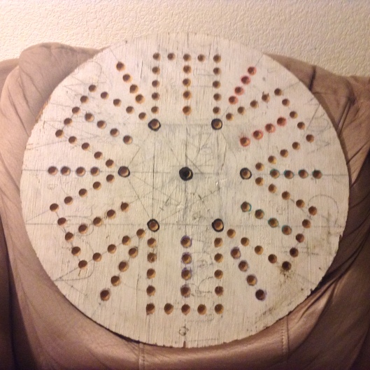 Dad made this Aggravation board on his Shop Smith Mark V. That shows you how much he liked to play the game.